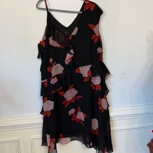 NWOT Who What Wear Pink Red Asymmetrical Ruffle Dress XL